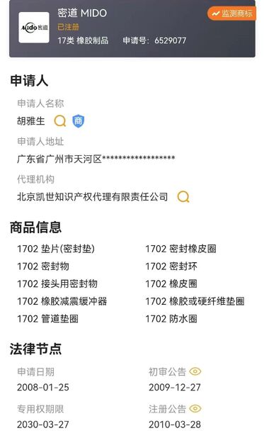 Chine Guangzhou Tianhe Qianjin Midao Oil Seal Firm certifications